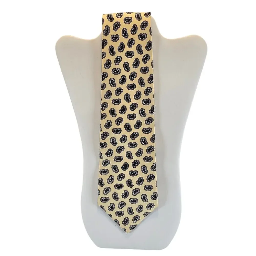 The Man’s Shop Necktie Ivory Blue Paisley 100% Silk Handmade Dominican Republic